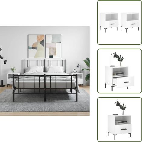 Mesita de noche con cajón - vidaXL Mesita noche 2 uds madera ingeniería blanco brillo 40x35x47,5cm - Mesita de noche moderna