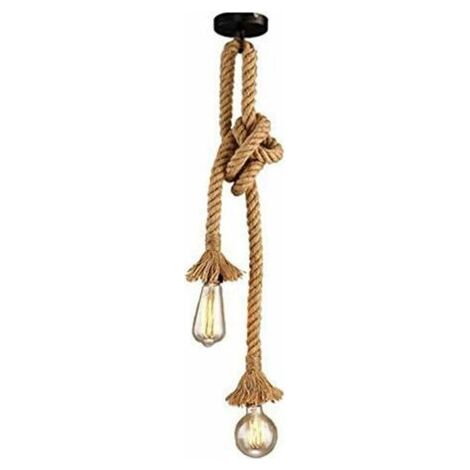 LaBlanc - Lustre Corde Chanvre Corde Chanvre Double Tête Suspendue Lumière pour Salle À Manger, Hall, Restaurant, Bar, Café, Salon Salle À Manger Bar Balcon 120cm AC 220V E27 [Classe énergétique A+++] (1/5)
