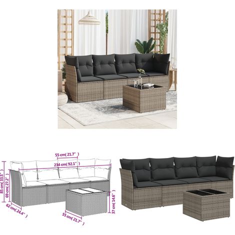5-tlg. Garten-Sofagarnitur mit Kissen Grau Poly Rattan - Gartenmöbel - Esszimmergarnituren - Outdoor Möbel - Lounge Set - Rattan Sofa - Home & Living (1/3)