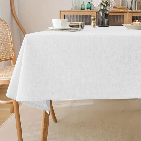 Nappe en lin blanc pour table 140x240cm, style bohème élégant (1/3)