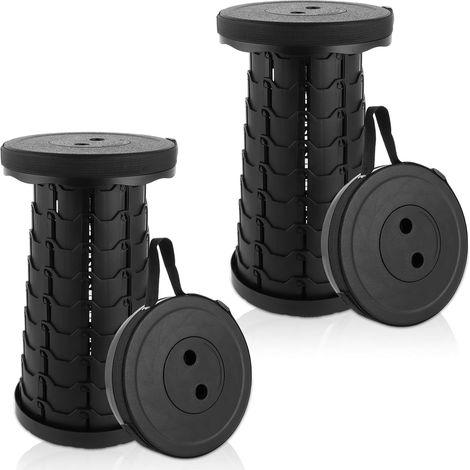 Lot de 2 tabourets télescopiques pliables et portables avec grande capacité de charge pour extérieur, camping, pêche, famille, intérieur - Noir (1/5)