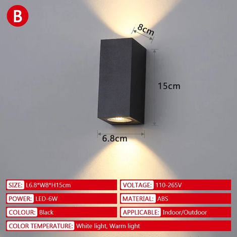 (Lumière blanche 6000K - Double tête, type B) Applique murale LED extérieure étanche IP65, éclairage supérieur et inférieur, lampe d'intérieur pour porche ou jardin, lampe de chevet, décoration murale (1/5)