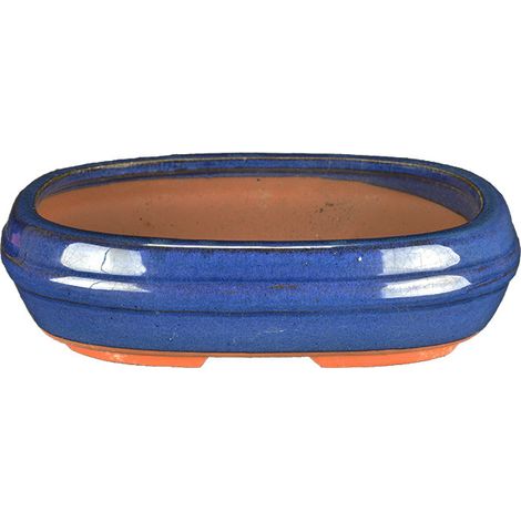Vaso per bonsai Cinese ovale smaltato azzurro 21,5x14,5x5 cm - Art. C1