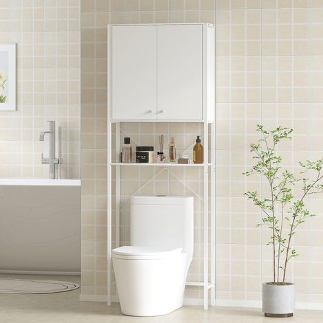 Badezimmer-Meuble unter der Toilette mit Schrank und Etagere, weiß (1/5)