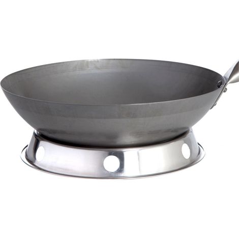 Allgrill Stahl-Wok Ø 33 cm mit Holzgriff chinesische Wokpfanne runder Boden mit Edelstahl-Wokring (1/5)