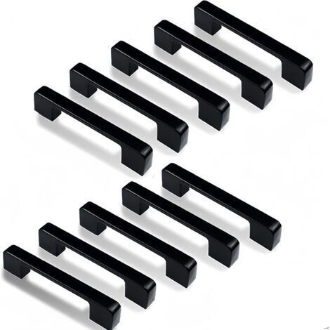 10 pcs Poignee de Meuble Cuisine Noir , Poignée Meubles Entraxe 96mm, Poignet Carrée de Porte d'Armoire Moderne pour Tiroirs, Armoires, Placards, Bureaux (1/4)