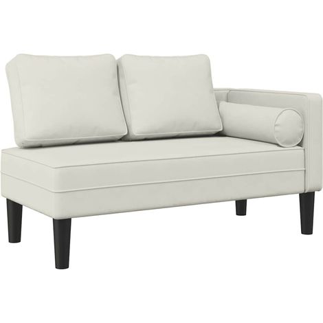 Chaise longue  Transat  Bain de soleil avec coussins crème velours (1/5)