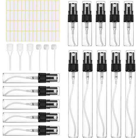 vaporisateur parfum rechargeable 15pcs, vaporisateur parfum voyage Spray Verre pour Échantillon de Parfums, Vaporisateurs Cosmétiques,(3ml,5ml,10ml) Noir (1/5)