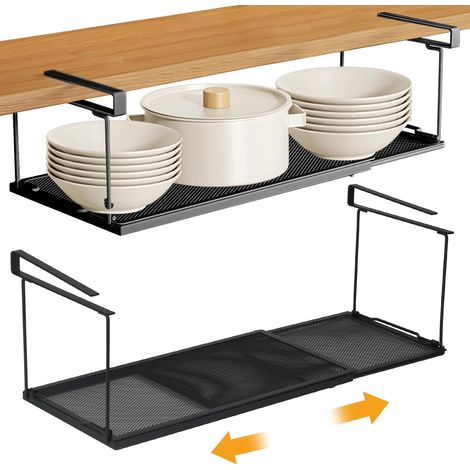 1 Panier de Rangement Extensible, Acier au Carbone, Tiroir Suspendu Réglable 38-69cm, pour Cuisine, Bureau, Salle de Bain