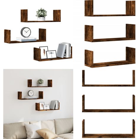 vidaXL Étagères murales 3 pcs chêne fumé 58x18x18 cm bois d'ingénierie (1/5)
