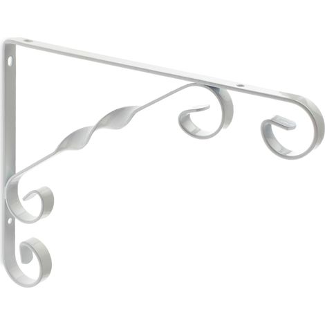 Escuadra para Estantería de Forja  Estilo Decorativo  Fabricado en Acero  Acabado en Blanco  Medidas 12180230 mm  Sistema de Fijación Atornillado  1 Unidad -