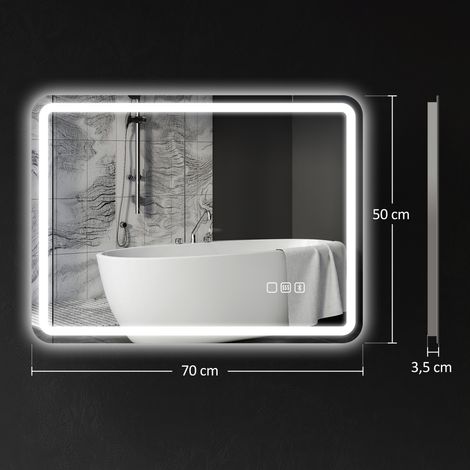 Miroir de salle de bain avec éclairage LED, traitement antibuée, 3 couleurs réglables, argent (1/5)