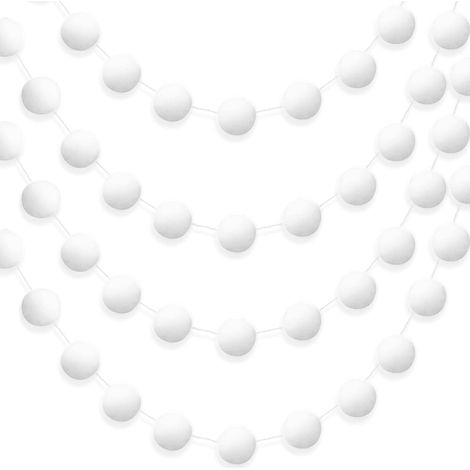 Garland of 4 wool felt pom-poms, white, 2.2 m. Ideal for Christmas tree, wall, bedroom decoration. (1/5)