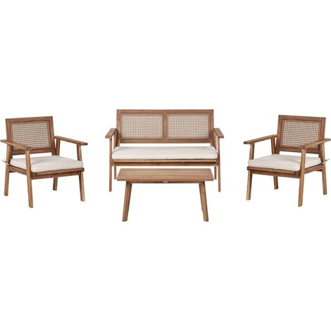 Garden Lounge Set with Table 4 Seater ARENELLA Certified Acacia Wood Light Beige