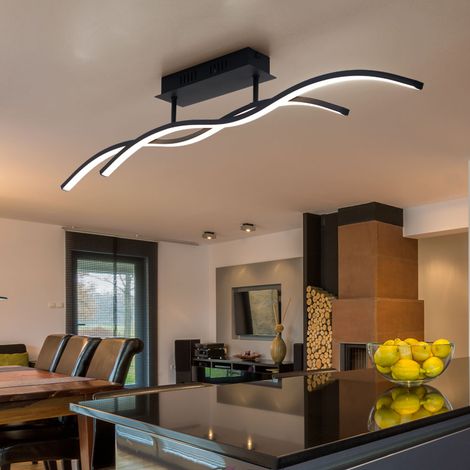 Deckenleuchte Designlampe Wohnzimmer LED Deckenlampe Schlafzimmer, schwarz graphit, 20W 1130lm warmweiß, LxH 88 x 15,5 cm