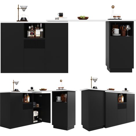 Table bar rotative 360° 210x30x100,9cm design noir moderne,rangement ouvert et plan marbre îlot multifonctionnel. (1/5)