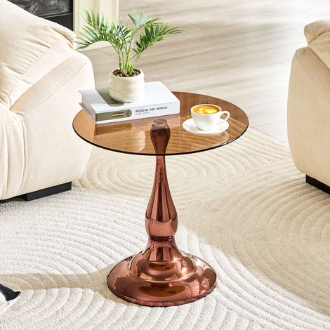 Table d'appoint ronde en verre trempé, table basse moderne et chic au design épuré, avec piètement stable, petite table d'appoint compacte pour séjour et chambre à coucher (livrée seule) (1/5)