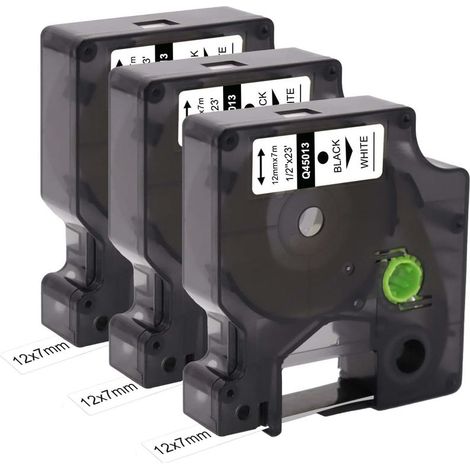 Paquete de cinta de etiquetas de repuesto compatible con Dymo D1 45013 S0720530 (12 mm x 7 m) - Cinta negra sobre blanco con Dymo Label Manager 160 200 210D 280 360D 420P 450D (1/5)