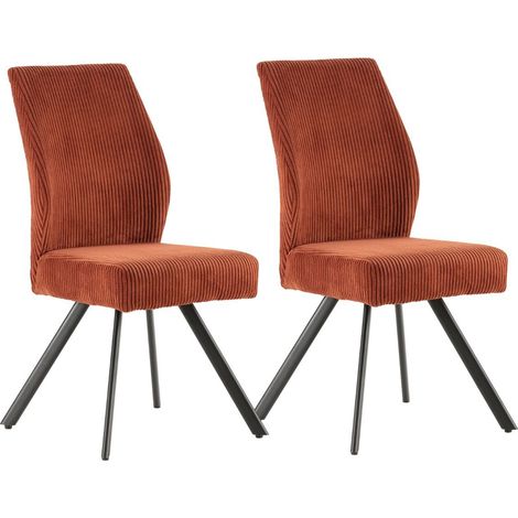 Lot de 2 chaises en velours côtelé et pieds en métal laqué noir coloris rouille - BANIL (1/5)
