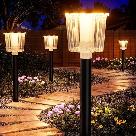 Solar Outdoor Garden Light, 4 Piece Solar Outdoor Light 3000 K Hot 12000 K Cold, IP65 Waterproof Solar Garden Lights for Terrace, Lawn, Yard (1/5)