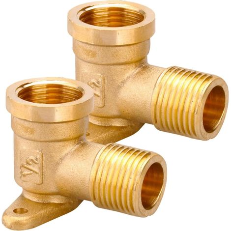 Accesorios de pared de latón de 2 piezas, codo de latón de 90° de 1/2 pulgada, codo de pared de latón de 1/2 pulgada, codos DN15, accesorios de plomería con placa base, divisor de ángulo