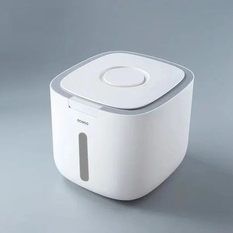 Reisaufbewahrungsbox, insekten- und feuchtigkeitsbeständig, zylindrische Form, für Nudeln, Reismehl, Katzen- und Hundefutter, Aufbewahrung im Haushalt, 10 L (kleines graues Modell 5 L). (1/5)