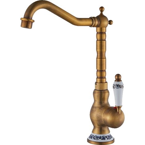Robinet mélangeur de cuisine et de salle de bain, finition antique polie, bec rotatif à 360°, B Élevé (1/2)