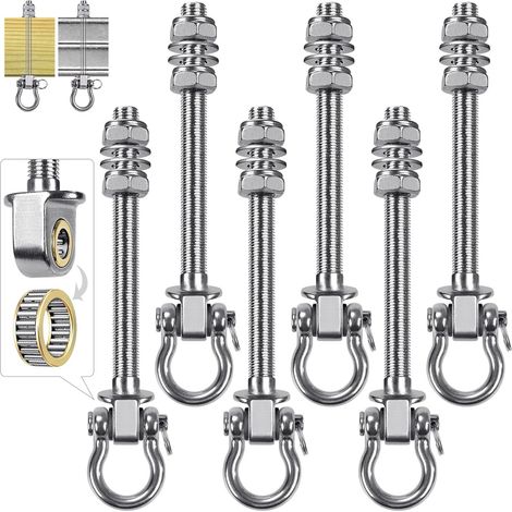6pcs Boulons de Suspension 22.5cm Hamac Suspension pour Balançoire Kit Palier de Montage Pivotant pour Chaise d'intérieur/d'extérieur, Corde de Yoga, Sac de Frappe, Sac de Sable, 1500lbs