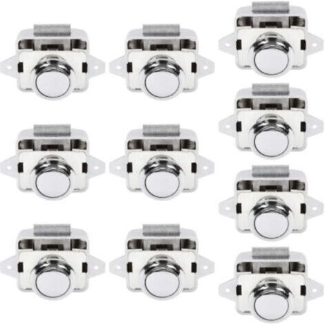 10Pcs Serrure de Sécurité Bouton Poussoir Armoire Porte pour Camping-car Caravane Argent (1/4)