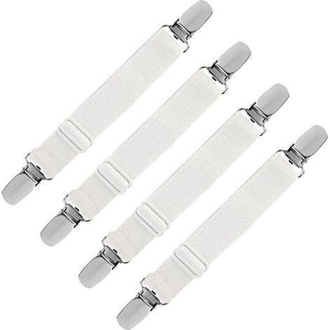 Tendeur Drap Housse Élastique, Fixation Attache Sangle de Maintien Ajustable pour Drap Lit, Canapé, Housse de Repassage (Blanc, Lot de 4) (1/5)