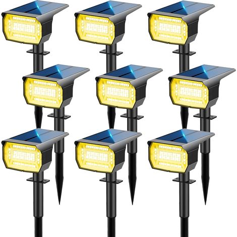 Spot Solaire Exterieur [9 Pack/72LED], 3 Modes IP67 Étanche Lampes Solaires Exterieures Jardin, 3000K Fonction 2 en 1 Spot Exterieur Pour Cour, Clôture, Chemin, Allée, Porche, Jardin, etc. (1/5)