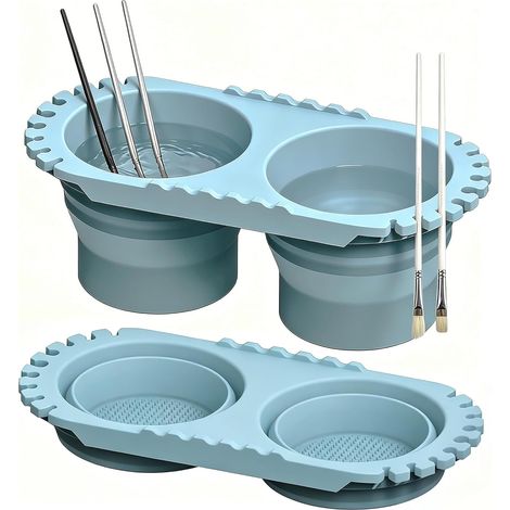 Nettoyeur de pinceaux pliable avec godet de rinçage (bleu) doté d'un support pour pinceaux et adapté à l'acrylique, à l'aquarelle ainsi qu'à tous les autres types de peinture (1/5)