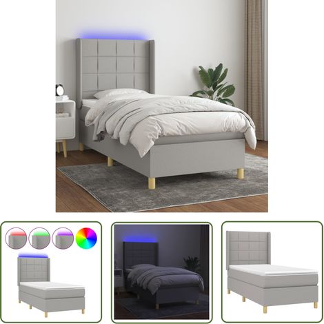 The Living Store Sommier à lattes de lit matelas LED Gris clair 90x200cm Tissu - Sommier Tapissier - Lit Avec LED - Matelas À Ressorts Ensachés - Têted Lit Ajustable - Éclairage LED (1/5)