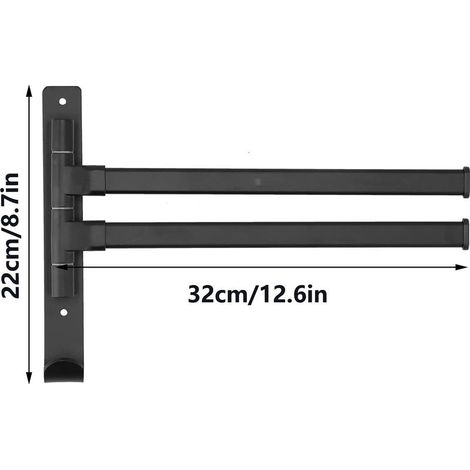 Porte-serviettes murale pivotant à 180° en aluminium, 2 bras avec crochet, support de serviette pour salle de bain, rangement pratique et moderne gain de place (1/5)