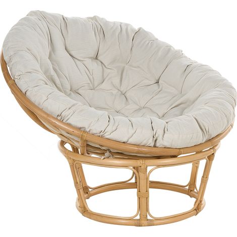 Sillón boho ratán beige claro cojines tela algodón resistencia media interior natural Salvo (1/5)