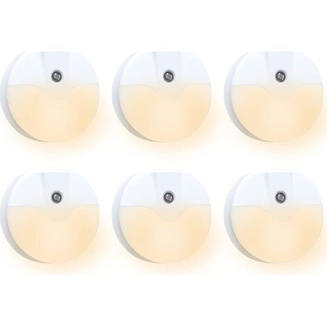 (Set mit 6 Stück, warmes Licht) Runde, kabellose LED-Lampen zum Einstecken und Loslegen, lichtempfindlich, ideal für Schlaf- und Wohnzimmer.