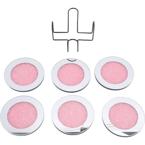 Lot de 6 dessous de verre ronds en verre miroir avec support, pour table basse, cuisine, bar et décoration intérieure (rose). (1/5)
