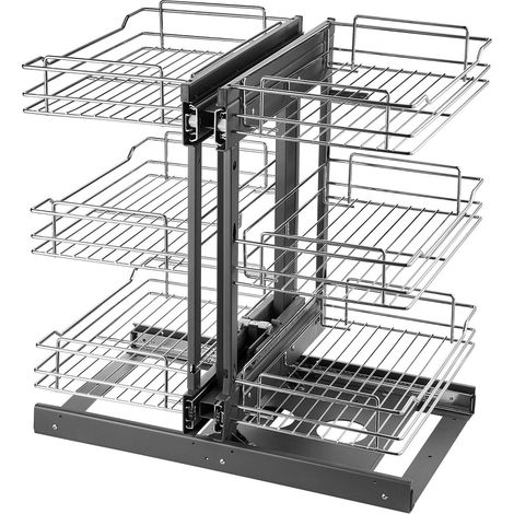 Organisateur de coin tirant pour cuisine 15 pouces,3 niveaux 6 étagères,panier de rangement en acier chromé,compatible gauche droite (1/5)