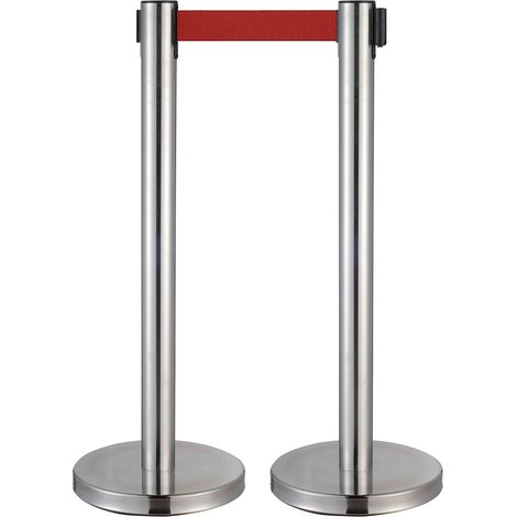 Mob Event Pro – Poteaux de garde corps en acier chromé – Hauteur 91 cm – Sangle rouge 2m – Pour gestion de foule lors d'événements (1/6)