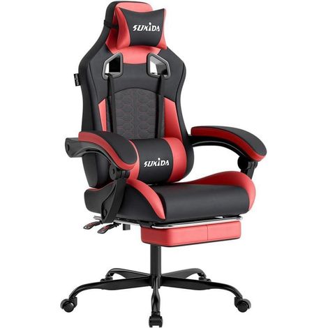 Ergonomischer Gaming-Stuhl Racing Chair Fußstütze Höhenverstellbar Rot (1/5)