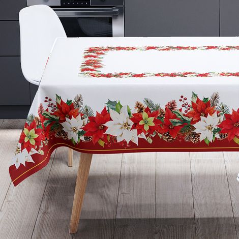 Weihnachtstischdecke, rote Tischdecke mit Blumenmuster, wasserdicht, fleckenabweisend und waschbar, für Partys, Feiertage und Dekoration (1/3)