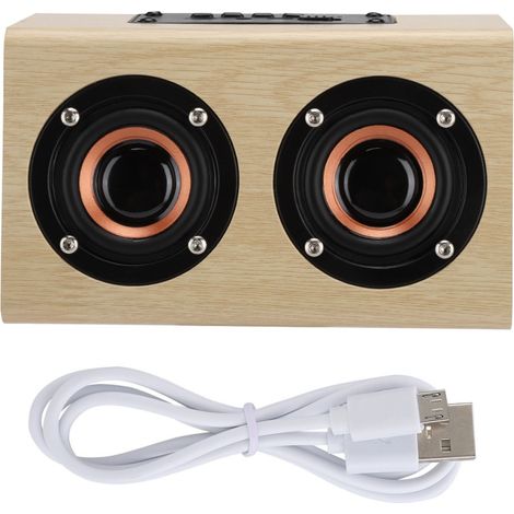 Enceinte Bluetooth Sans Fil - Haut-Parleur Double 10 W - Connexion Bluetooth Et Câble 3,5 mm - Pour Ordinateur De Bureau Et Portable - Bois Naturel - 1 Pièce
