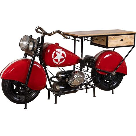 Barra botellero moto de madera y metal roja 200x43x94 (1/5)