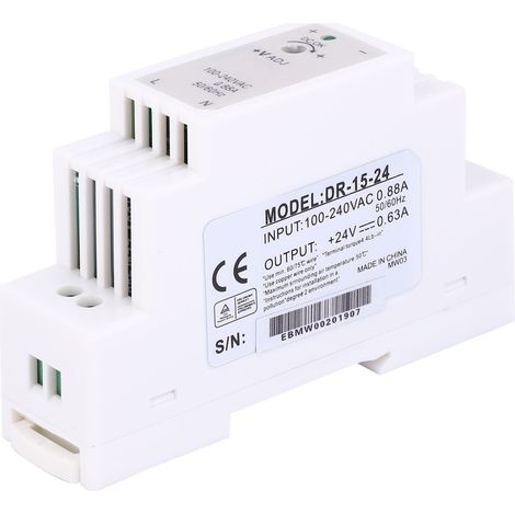 Alimentation à découpage DR-15-24 sur rail DIN, sortie unique, 15 W, 24 V, 0,63 A (1/5)