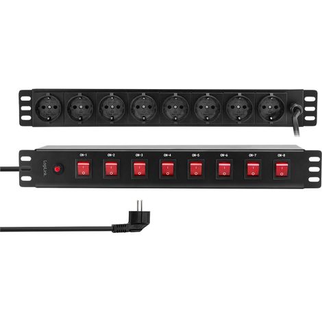 Multiprise LOGILINK PDU8D01, 8 prises, 19", commutables individuellement, noire