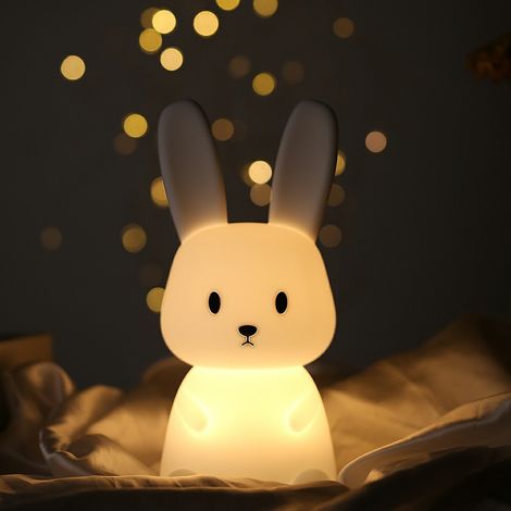 Veilleuse Bebe Bunny Avec 7 Changements de Lumière Contrôle de tap Recharge USB Fonction Minuterie Lampe de Chevet Pour Chambre D'enfant Cadeau Jouet Veilleuse en Silicone Pour Enfant
