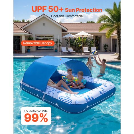 Matelas Gonflable Piscine avec Pare-solaire UPF 50+, Bain de Soleil Flottant 209x140 cm, pour Bronzage Détente sur l'Eau, Chaise Lo… (1/5)
