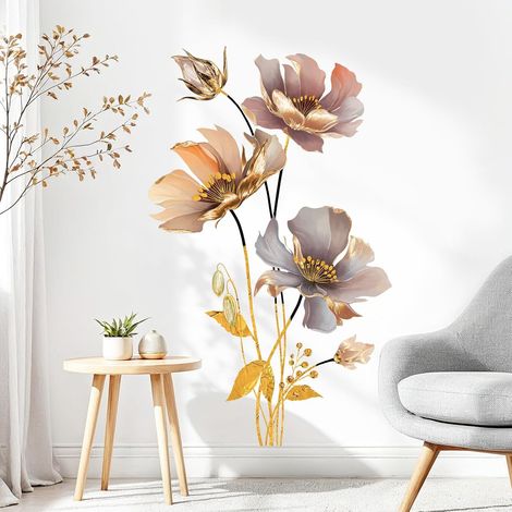 Grand Stickers Muraux Fleurs Dorées (1/5)