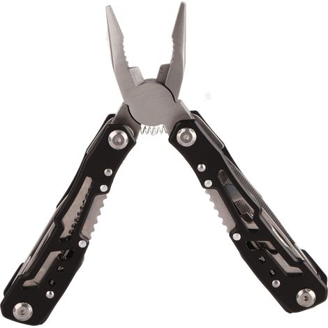 Pince multifonction pliable en acier inoxydable, portable, idéale pour le camping et les activités de plein air (noire). (1/5)