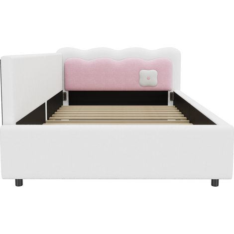 Cama banqueta 90 x 200 cm con LED, somier de lamas, blanca, HOMVRA (1/5)